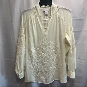 Soft Surroundings Ivory Embroidered Long Sleeve Tunic Size PM